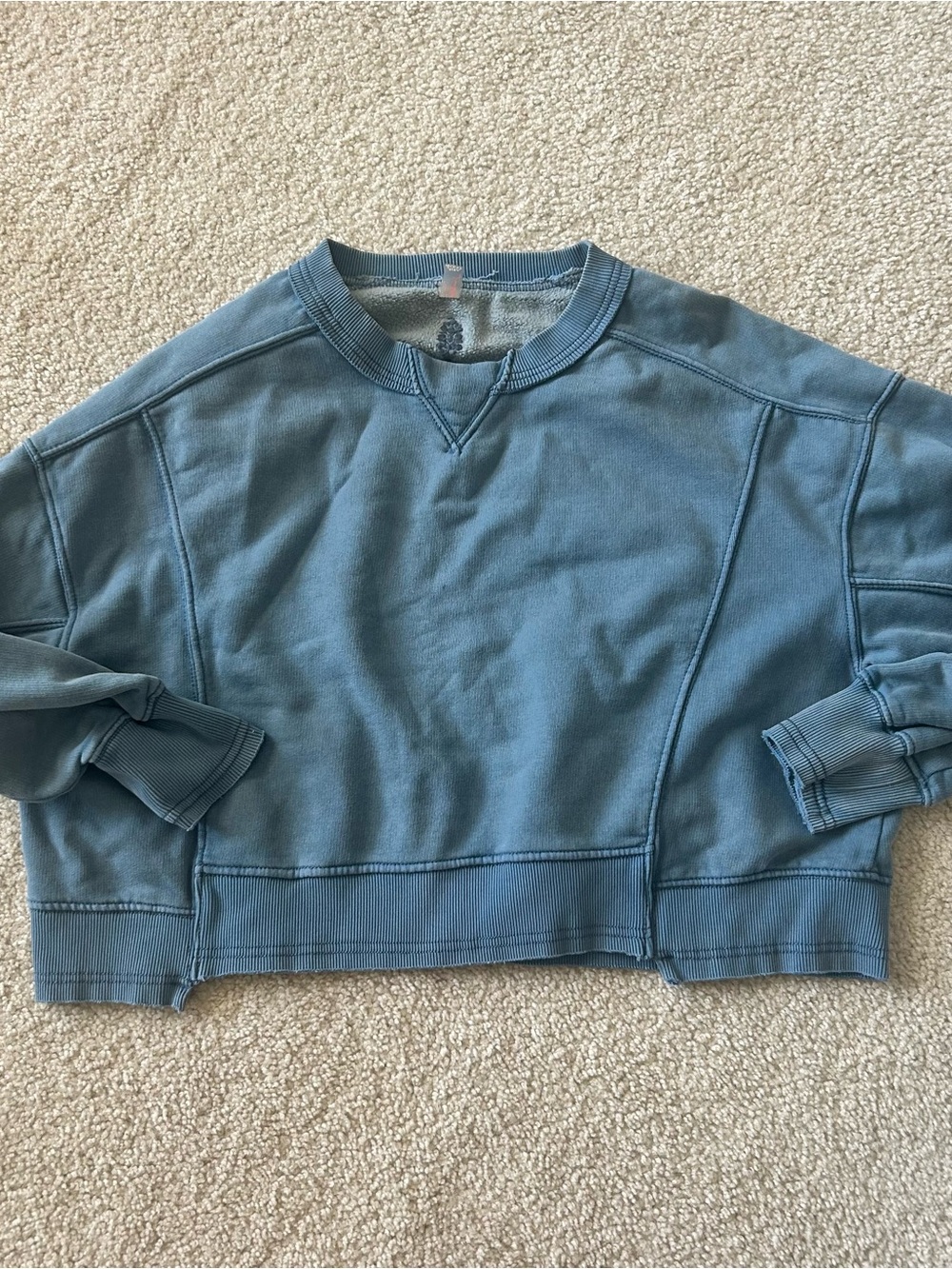 Free People Boxy Cropped Crew Sweatshirt in Dusty Blue